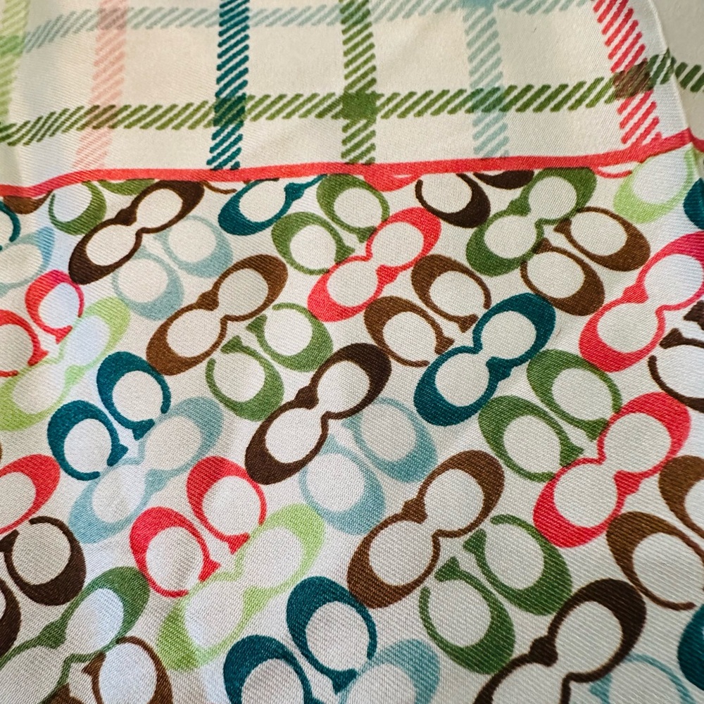 Authentic NWOT Coach Plaid and Polka Dot SILK Scarf! - Picture 3 of 3